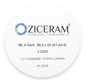 Стоматорг - Многослойные заготовки диоксида циркония ZICERAM ML A Dark 98,5 х22 (A1-A35)