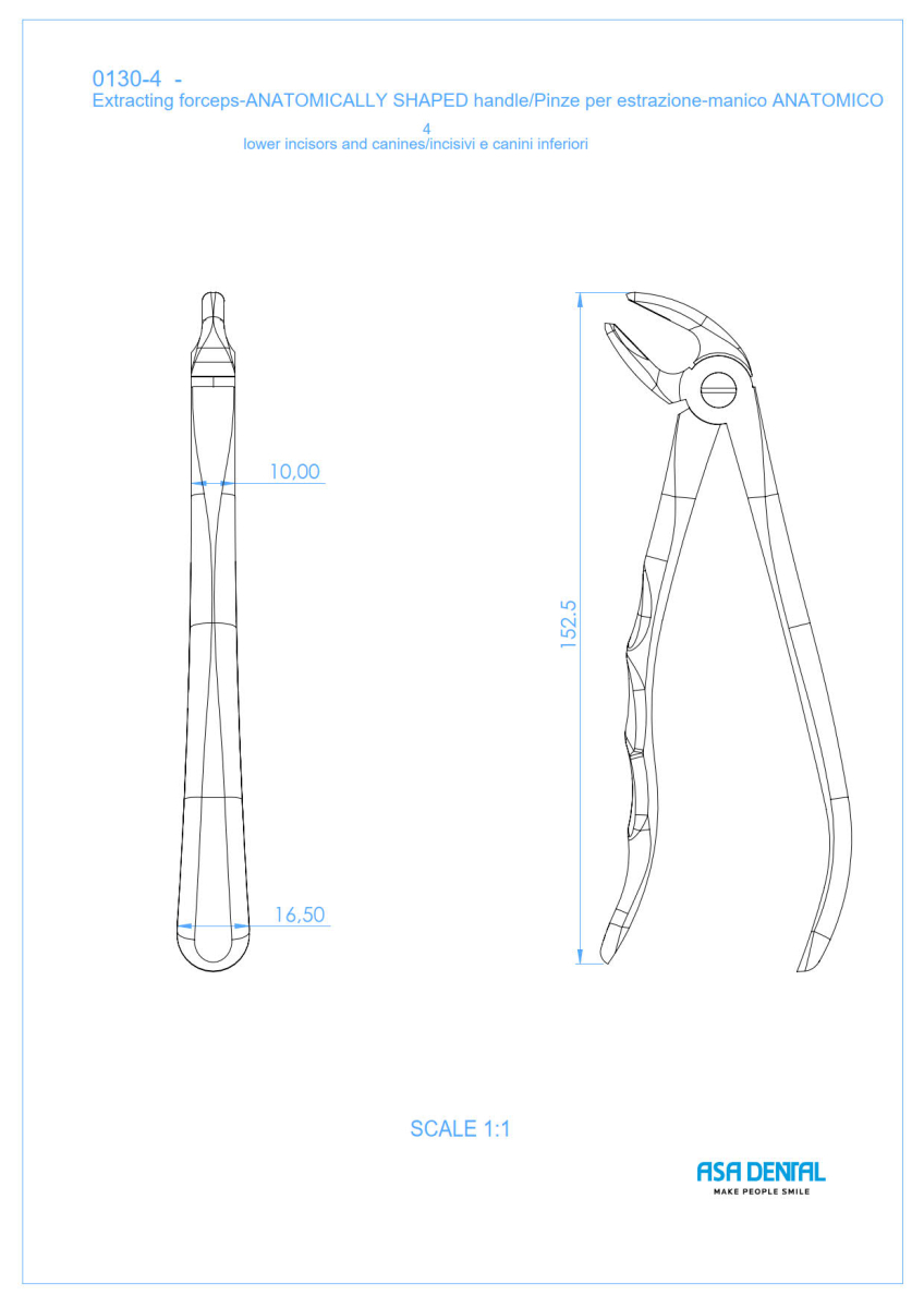 Стоматорг - Щипцы N4 для нижних резцов и клыков с зубчиками с анатомической ручкой
