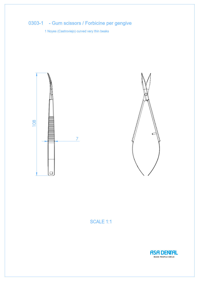 Стоматорг - Ножницы для десны микрохирургические на защелке с тонкими щечками, 12 см.