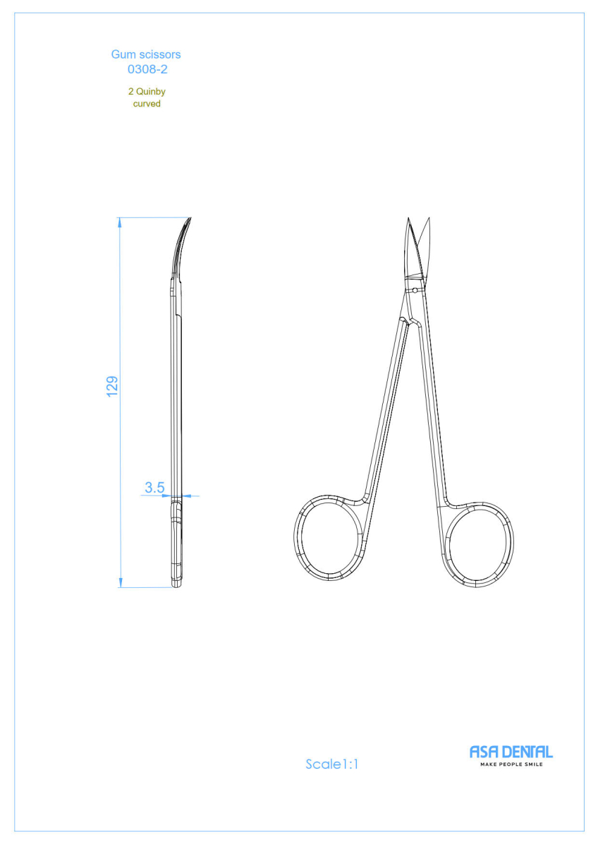 Стоматорг - Ножницы для десны изогнутые по плоскости , 12,5 см.