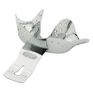 Стоматорг - Ложка слепочная нижняя с перфорацией с бортиками для челюстей с частичным отсутствием зубов 70*55 мм