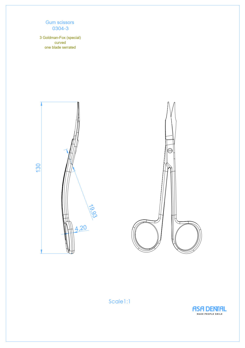Стоматорг - Ножницы для десны изогнутые, зубчики на одном лезвии, 13 см.
