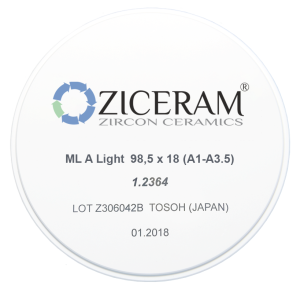 Стоматорг - Многослойные заготовки диоксида циркония ZICERAM ML A Light 98,5 х22 (А1-А35)