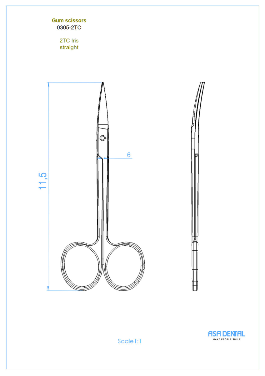 Стоматорг - Ножницы для десны изогнутые по плоскости с твердосплавными вставками и золотистыми ручками,11 см.