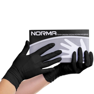 Перчатки нитриловые NORMA неопудренные,текстурированные, размер L (8-9), черные, 50 пар